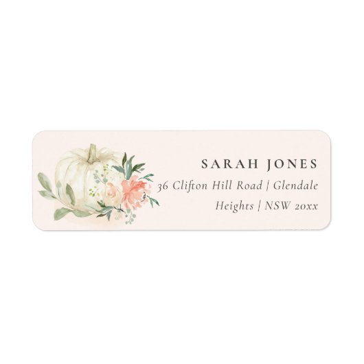 Elegant Soft White Pumpkin Blush Floral Address Etiket (Voorkant)