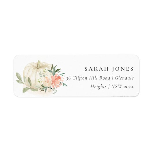 Elegant Soft White Pumpkin Blush Floral Address L Etiket (Voorkant)
