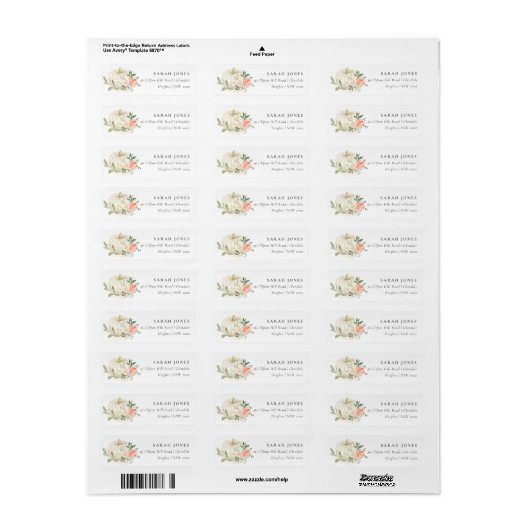 Elegant Soft White Pumpkin Blush Floral Address L Etiket (Full Sheet)