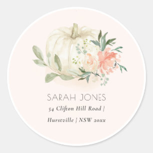 Elegant Soft White Pumpkin Blush Floral Address Ronde Sticker