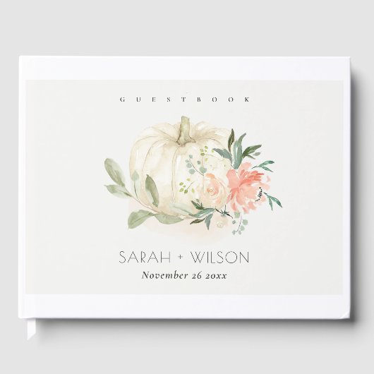 Elegant Soft White Pumpkin Blush Floral Wedding Gastenboek (Voorkant)
