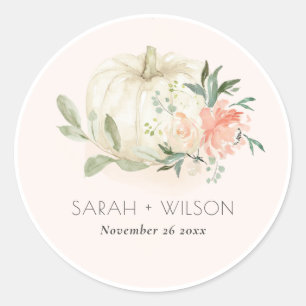 Elegant Soft White Pumpkin Blush Floral Wedding Ronde Sticker