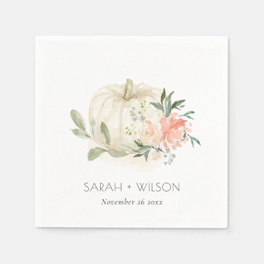 Elegant Soft White Pumpkin Blush Floral Wedding Servet (Voorkant)