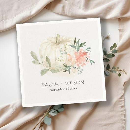Elegant Soft White Pumpkin Blush Floral Wedding Servet