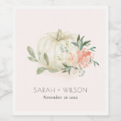 Elegant Soft White Pumpkin Blush Floral Wedding Wijn Etiket (Enkel label)