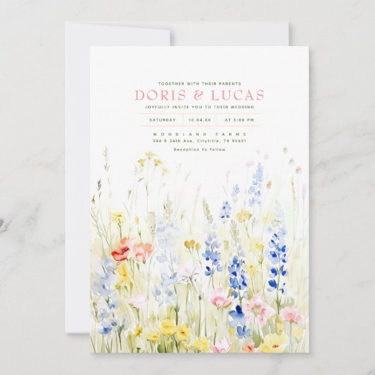 Elegant Soft Wildflower Natuur Tuin Bruiloft Kaart (Voorkant)