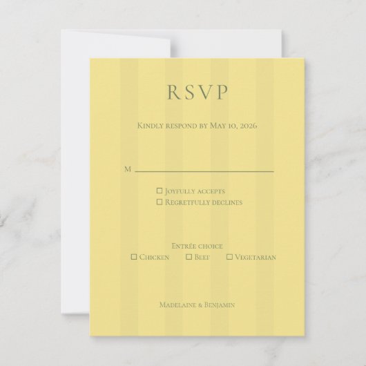 Elegant Soft Yellow Wedding RSVP Card (Voorkant)