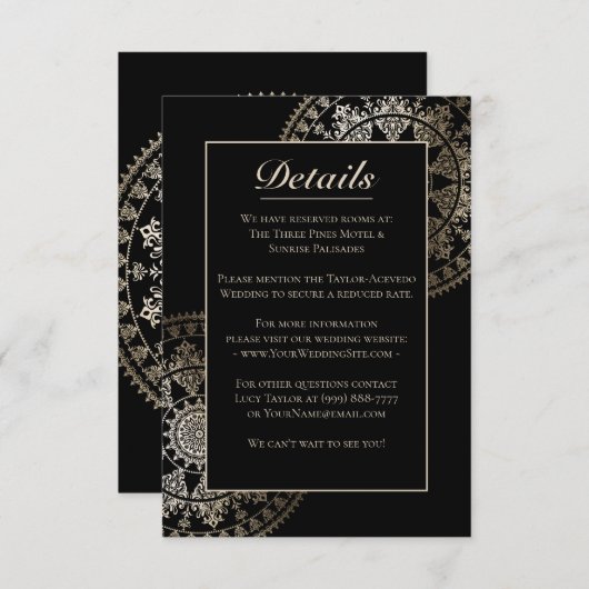 Elegant Solar Mandala Wedding Details Kaart Gold (Voorkant / Achterkant)