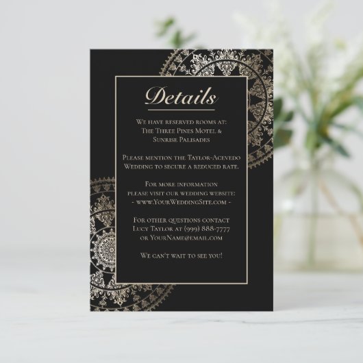 Elegant Solar Mandala Wedding Details Kaart Gold (Staand voorkant)