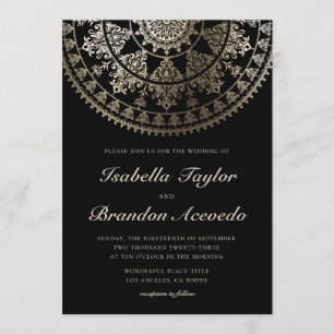 Elegant Solar Mandala Wedding Invitting Gold Kaart