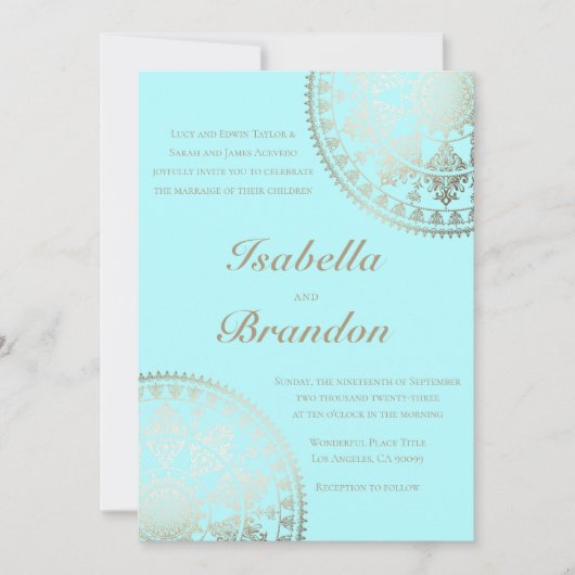 Elegant Solar Mandala Wedding Invitting Gold Kaart (Voorkant)