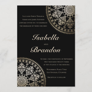 Elegant Solar Mandala Wedding Invitting Gold Kaart