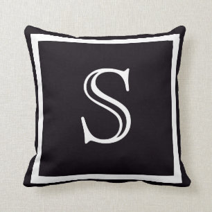 Elegant Solid Black en White Monogramed Kussen