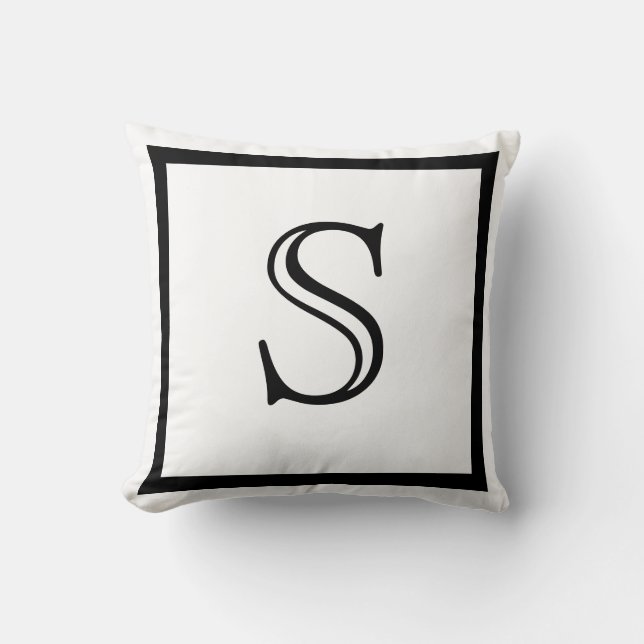 Elegant Solid Black en White Monogramed Throw Pi Kussen (Voorkant)