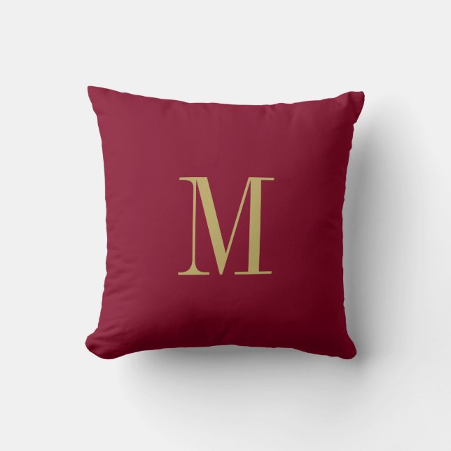 Elegant Solid Burgundy met Gold Monogram Kussen (Voorkant)