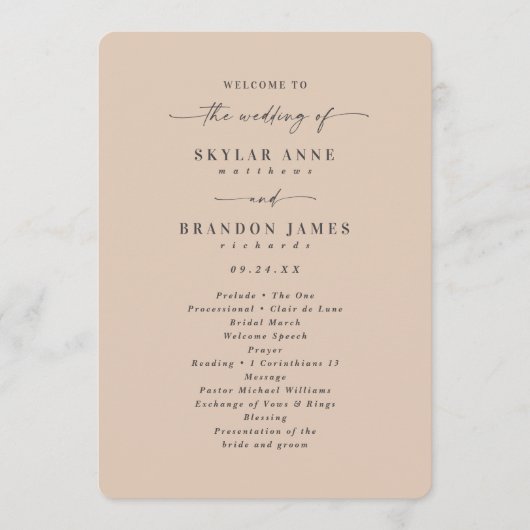 Elegant Solid Champagne Wedding Ceremony Programme Programmakaart (Voorkant)
