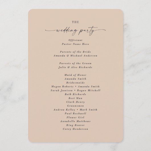 Elegant Solid Champagne Wedding Ceremony Programme Programmakaart (Achterkant)