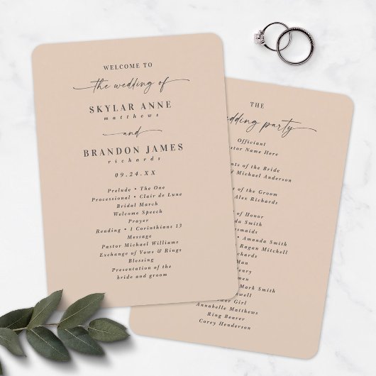 Elegant Solid Champagne Wedding Ceremony Programme Programmakaart