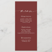 Elegant Solid Color Dark Wine Cinnamon Red Weddens Menu (Voorkant)