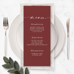 Elegant Solid Color Dark Wine Cinnamon Red Weddens Menu
