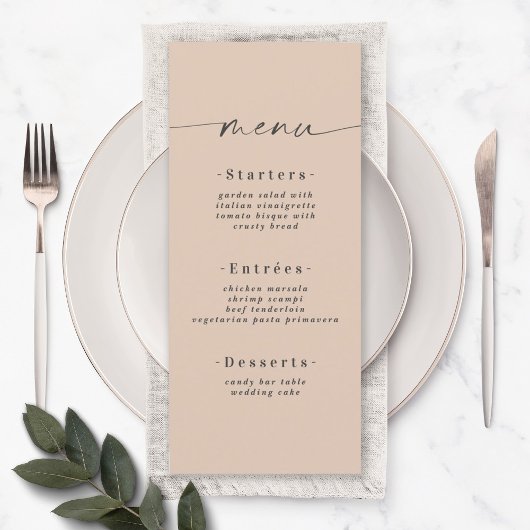 Elegant Solid Color Dusty Champagne Gold Wedding Menu