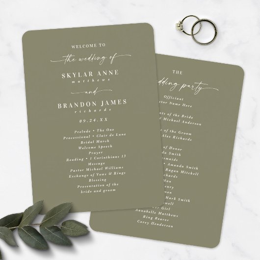 Elegant Solid Lily Green Wedding Ceremony Program Programmakaart
