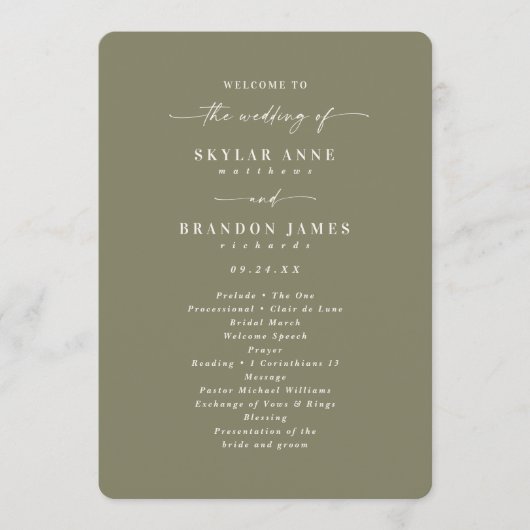 Elegant Solid Lily Green Wedding Ceremony Program Programmakaart (Voorkant)