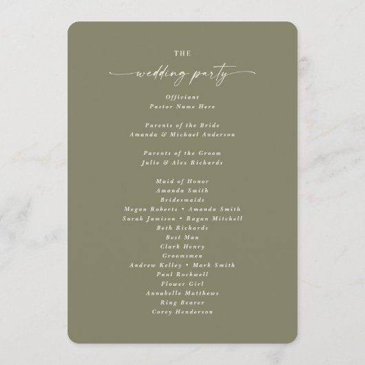 Elegant Solid Lily Green Wedding Ceremony Program Programmakaart (Achterkant)