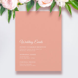 Elegant Solid Peach Wedding Weekend Informatiekaartje
