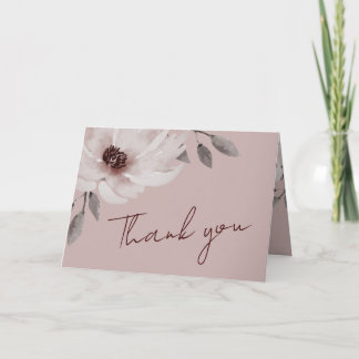 Elegant Solid Pink Watercolor Floral Wedding Photo Bedankkaart