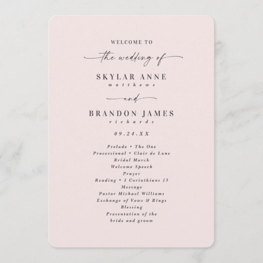Elegant Solid Porcelain Pink Wedding Ceremony Programmakaart (Voorkant)
