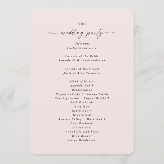 Elegant Solid Porcelain Pink Wedding Ceremony Programmakaart (Achterkant)