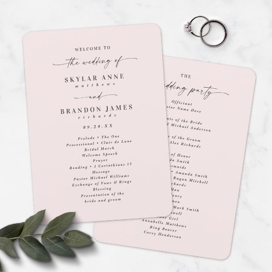 Elegant Solid Porcelain Pink Wedding Ceremony Programmakaart