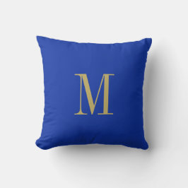 Elegant Solid Royal Blue met Gold Monogram Kussen
