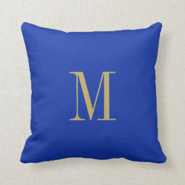 Elegant Solid Royal Blue met Gold Monogram Kussen