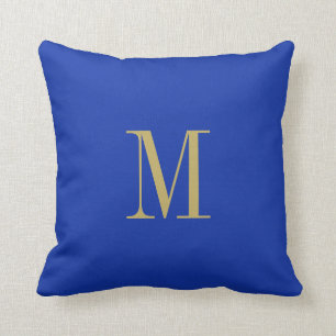 Elegant Solid Royal Blue met Gold Monogram Kussen