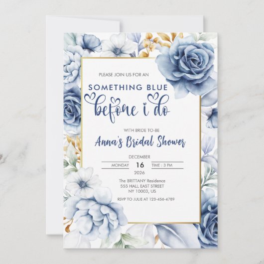 Elegant Something Blue Before I Do Bridal Shower Kaart (Voorkant)