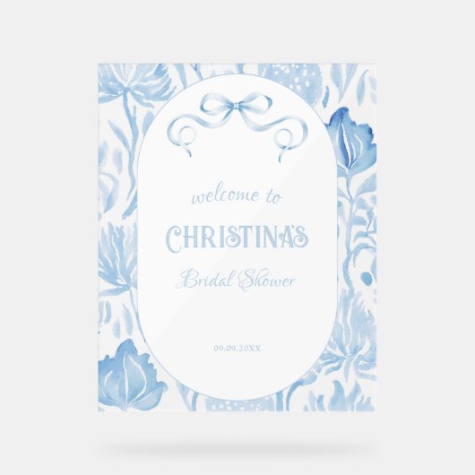Elegant Something Blue Bruiloft Feest Welkom Bord (Voorkant)