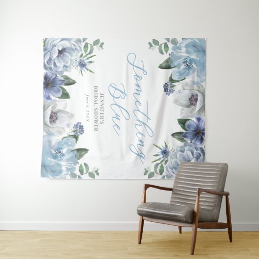 Elegant Something Blue Floral Vrijgezellenfeest Pa Wandkleed (In Situ (horizontaal))