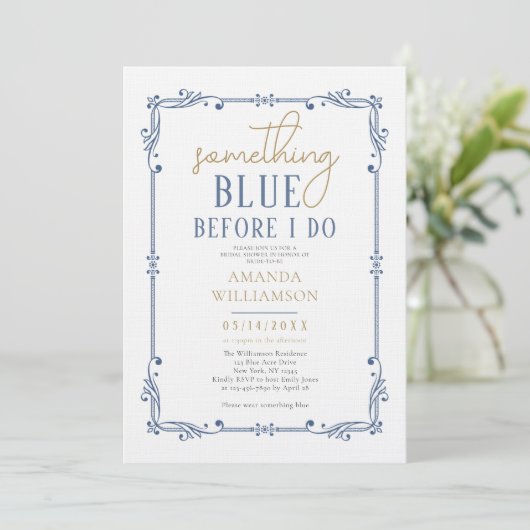 Elegant Something Blue Script Vrijgezellenfeest Kaart (Staand voorkant)