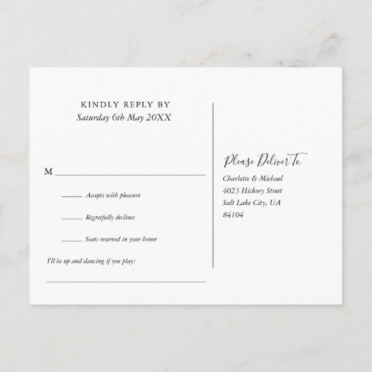 Elegant Song Request RSVP Black and White Uitnodiging Briefkaart (Achterkant)