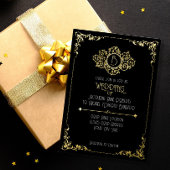 Elegant Sophisticated Art Deco Black Gold Wedding Folie Uitnodiging