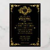 Elegant Sophisticated Art Deco Black Gold Wedding Folie Uitnodiging (Voorkant)