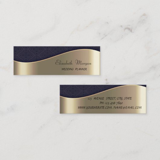 Elegant Sophisticated Faux Gold, Black Damask Mini Visitekaartje (Voorkant / Achterkant)