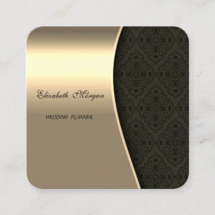 Elegant Sophisticated Faux Gold, Black Damask Vierkante Visitekaartje