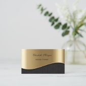 Elegant Sophisticated Faux Gold, Black Damask Visitekaartje (Staand voorkant)