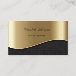 Elegant Sophisticated Faux Gold, Black Damask Visitekaartje