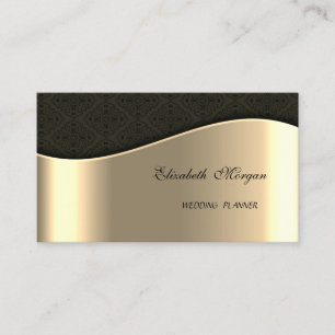 Elegant Sophisticated Faux Gold, Black Damask Visitekaartje