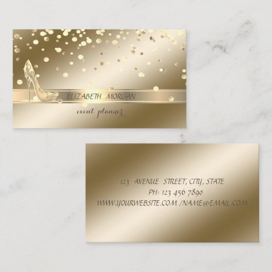 Elegant Sophisticated, Gold Confetti, High Heels Visitekaartje (Voorkant / Achterkant)