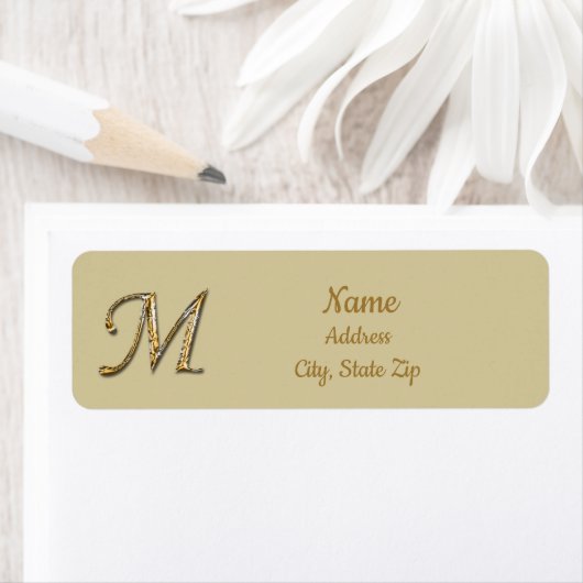 Elegant Sophisticated Gold Letter M Monogram Etiket (Insitu)